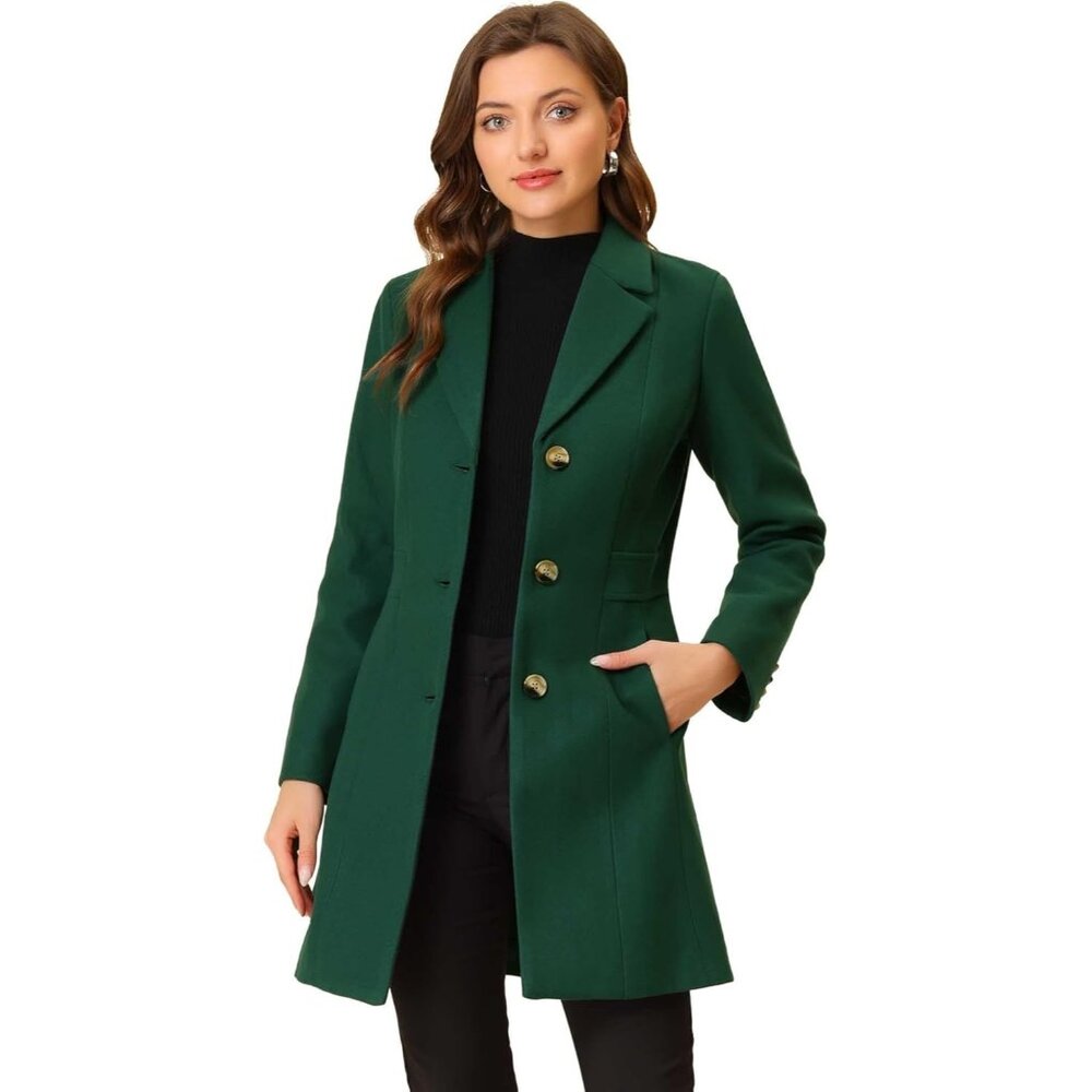 ✨Women's Green Trench Coats Single Breasted Long Outerwear  Mid-Long Winter Coat